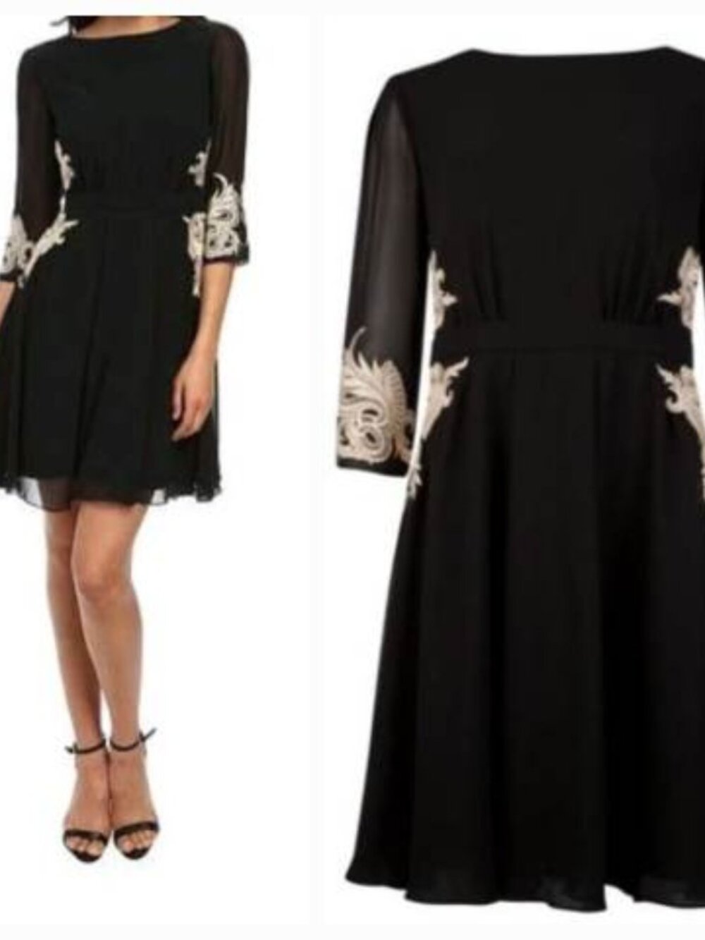 Ted Baker London Black Gaenor Embroidered Detail Dress $279